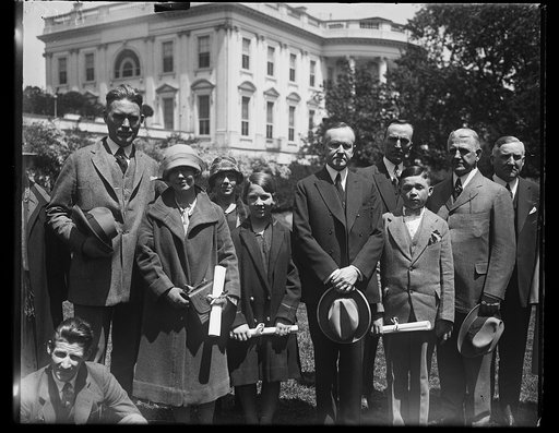 President Coolidge and group outside White House, Washington, D.C.