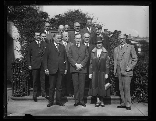 President Coolidge and group outside White House, Washington, D.C.