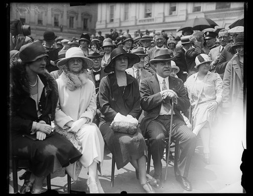 The front line at the Hopi snake dance staged by Senator Cameron of Arizona at the Capitol May 15th. Mrs. William E. Borah, Mrs. Nicholas Longworth and Speaker Longworth