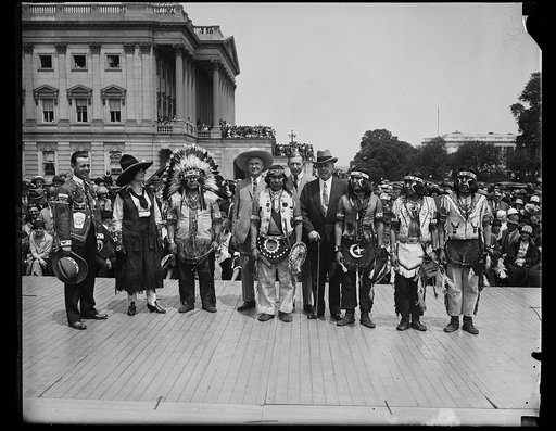Senator Cameron of Arizona, (with big hat) Dawes and Speaker Longworth with the Hopi Indians who genuine Hopi Snake Dance for members of Congress on plaza, May 15th