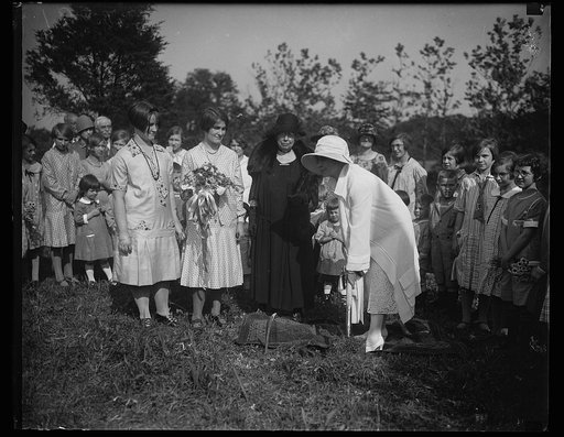 Grace Coolidge and group of children outdoors