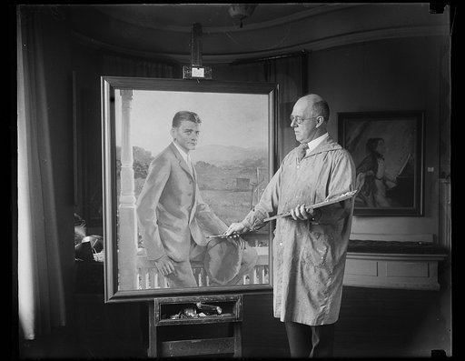 Artist with portrait of Calvin Coolidge, Jr.