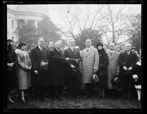 Calvin Coolidge and group outside White House, Washington, D.C.