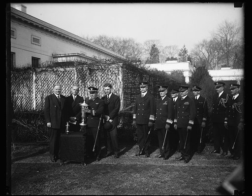 Herbert Hoover and group of Navy Officers at White House, Washington, D.C.