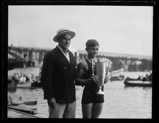 Swimmer with award cup. Washington, D.C.