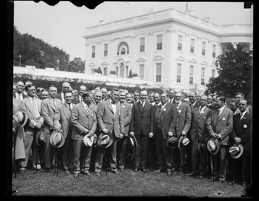 Calvin Coolidge and group outside White House, Washington, D.C.