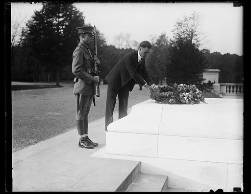 Laying wreath on Tomb of Unknown Soldier, Arlington National Cemetery, Arlington, Virginia