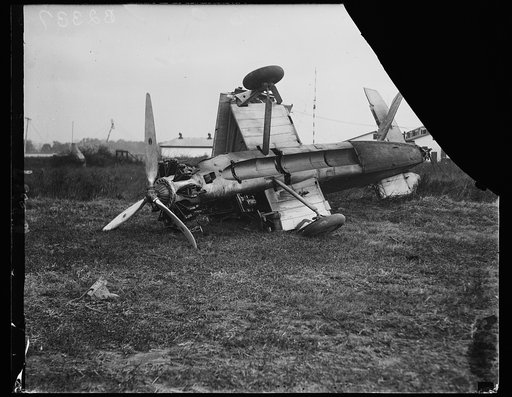 A United States Navy plane completely wrecked by the tornado as it struck the Naval Air Station at Anacostia, D.C.