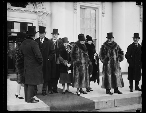 Group at White House; includes Curtis Wilbur, 4th from left; Harry S. New? 2nd from right