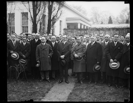 Calvin Coolidge and group outside White House, Washington, D.C.