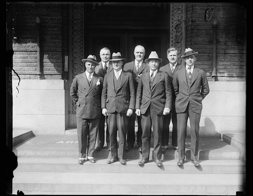 Leaders of the American Legion meet in Washington to talk national defense. The National Defense Committee of the American Legion met in Washington today to consider the national defense measures now before congress. In the photograph, left to right: (front row) Col. William G. Mitchell of Virginia;