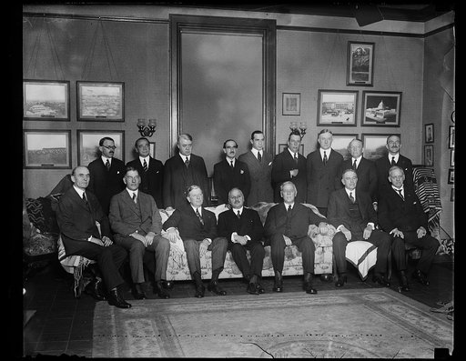 Group with members of Coolidge cabinet, including Curtis Wilbur, Dwight Davis, John G. Sargent, and Charles Dawes