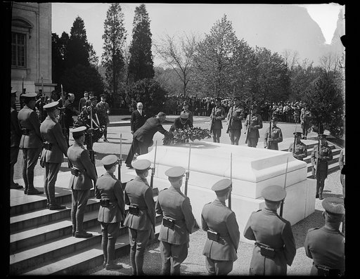 Laying wreath on Tomb of Unknown Soldier, Arlington National Cemetery, Arlington, Virginia