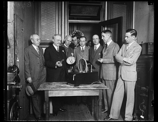 Group. Charles Francis Jenkins (2nd from left) showing his Mirror Drum Television Receiver