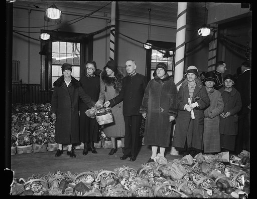 Group with food baskets