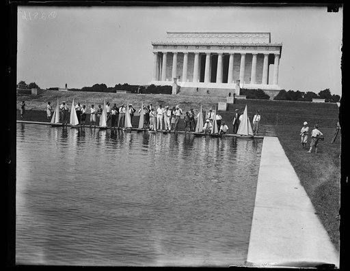 Toy sailboats in front of Lincoln Memorial, Washington, D.C.