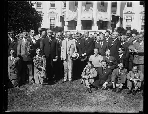 Calvin Coolidge and group outside White House, Washington, D.C.