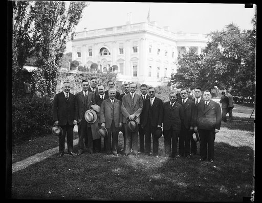 Calvin Coolidge and group outside White House, Washington, D.C.
