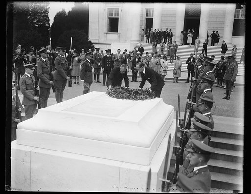 Laying wreath at Tomb of Unknown Soldier, Arlington National Cemetery, Arlington, Virginia