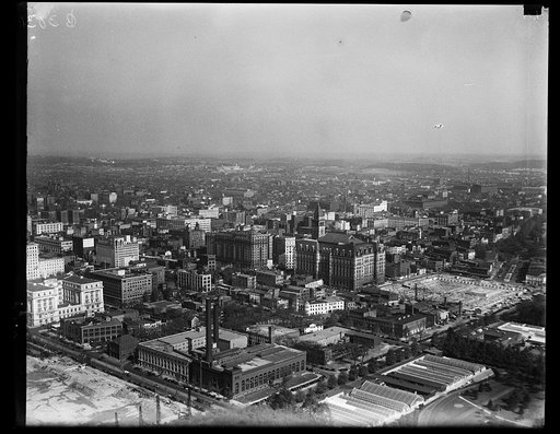Aerial view of Washington, D.C., looking northeast toward Pennsylvania Avenue