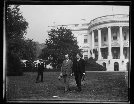 Calvin Coolidge and Herbert Hoover outside White House, Washington, D.C.