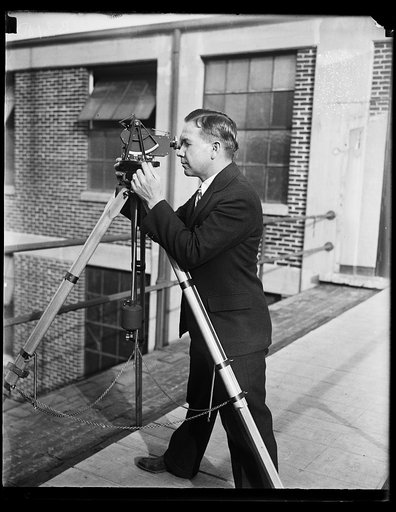 If you happen to be commander of a Navy ship you will be happy to know about this new piece of mechanism. It is the result of the combined efforts of various branches of the Navy Dept. It is a theodolite (compass for measuring the horizon) that will be used on Navy ships. Mr. R.L. Currie of the aero