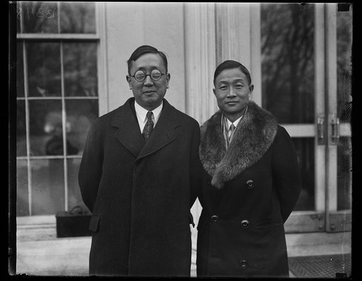 Distinguished Chinese visitor at White House. Dr. Y.C. James Yon, General Director of the Chinese National Mass Educational Movement, was presented to President Coolidge today by the Chinese Minister Sao-Ke Alfred Sze, on left in photograph. Dr. Yen is a graduate of Yale