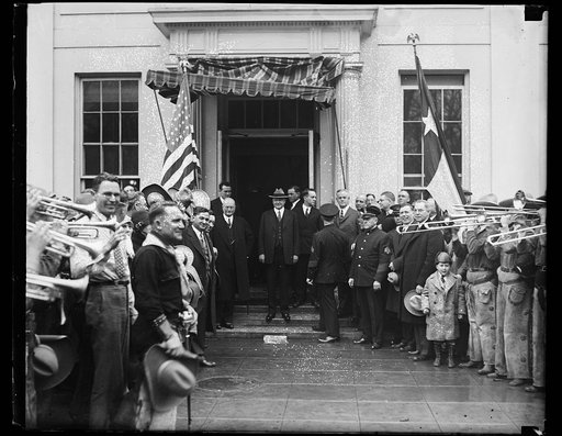 Herbert Hoover and group outside White House, Washington, D.C.