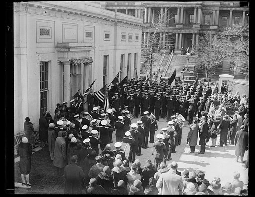 Herbert Hoover, Military group outside White House, Washington, D.C.