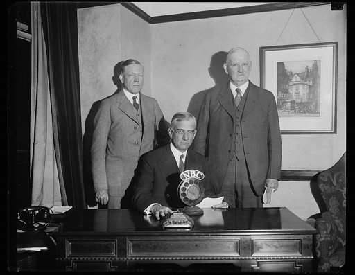 Group at NBC microphone; Charles L. McNary, left