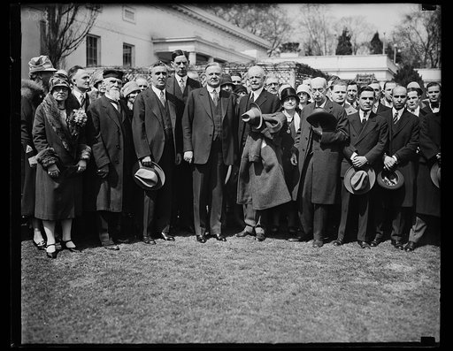 Herbert Hoover and group outside White House, Washington, D.C.