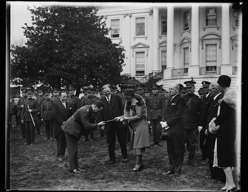 Herbert Hoover and group outside White House, Washington, D.C.