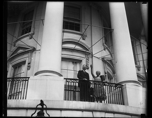 President and Mrs. Hoover on porch, White House, Washington, D.C.