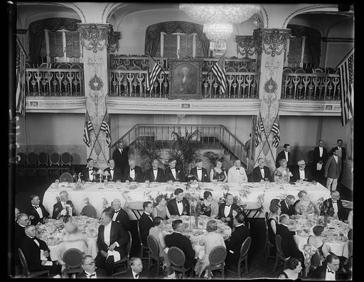 Jefferson Day dinner of Democratic party in Washington at Mayflower. The head table at the Jefferson Day dinner of the Democratic party given in Washington at the Mayflower Hotel in honor of Jouette Shouse, recently elected chairman of the Democratic executive committee. Left to right: John F. Coste