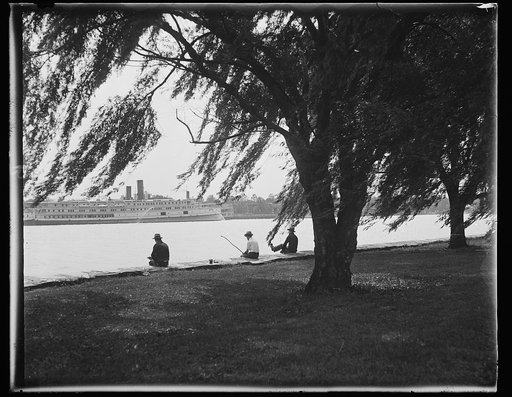 Boat and people fishing; Potomac River, Washington, D.C.