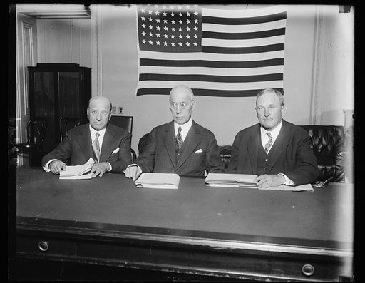 United States Senate begins Navy pobe. These three United States Senators were named a subcommittee by the Senate Naval Affairs Committee to conduct the Senate's inquiry whether American ship-building concerns attempted to break down the tri-power naval disarmament conference at Geneva in 1927. They
