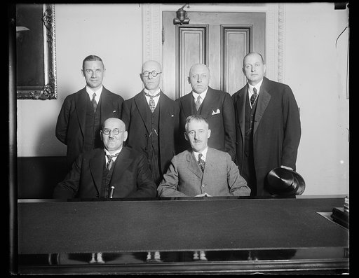 Mayor of Berlin and party received by Secretary of State Stimson. Dr. Gustav Boess, Mayor of Berlin, Germany, and his party were received by Secretary of State Henry L. Stimson today at the State Department. In the group, left to right: (seated) Mayor Gustav Boess and Secretary Stimson. In the back 