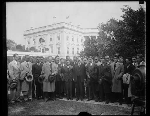 Herbert Hoover and group outside White House, Washington, D.C.