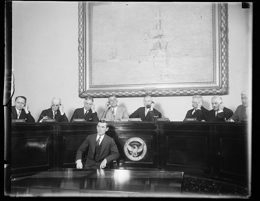 Telephone service from land to ships at sea inaugurated from U.S. Capitol. The first commercial wireless telephone service between land and ships at sea was inaugurated today from the United States Capitol by Rep. Fred A. Britten, (R) Illinois, Chairman of the House Naval Affairs Committee, Rep. Bri