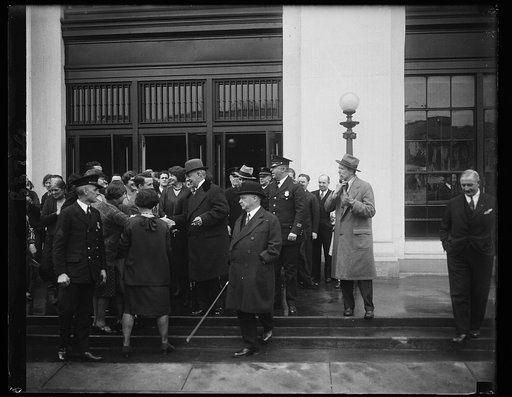 Al Smith is given warm greeting by Navy [...] when he calls on Secretary of Navy Adams. Work was practically at a standstill today at the Navy Department in Washington when former Governor Al Smith called on Secretary of the Navy Charles Francis Adams, asking the advice of Navy Engineers in the cons