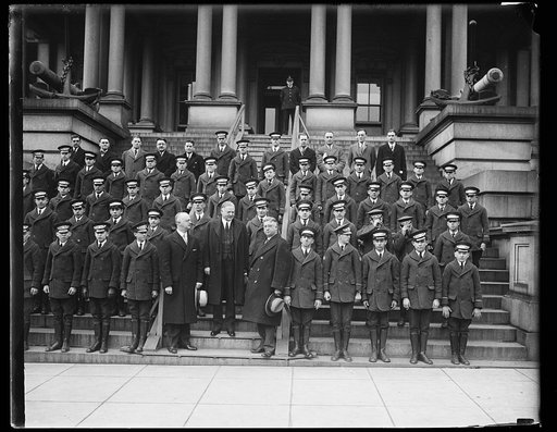 Herbert Hoover and group on steps of State, War and Navy Building, Washington, D.C.
