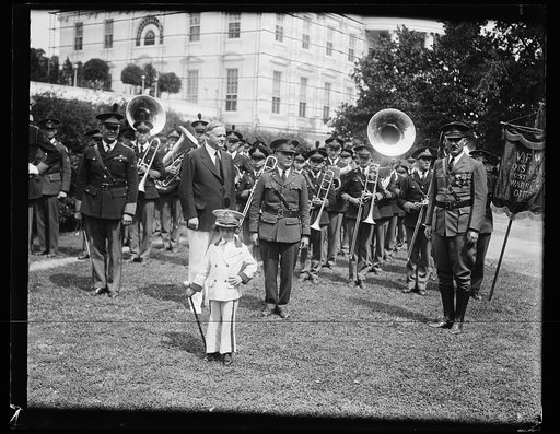 Herbert Hoover with V.F.W. Boys Band, Warren, Ohio; outside White House, Washington, D.C.