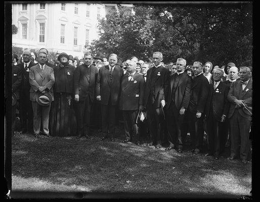 Herbert Hoover and group outside White House, Washington, D.C.