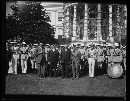 Herbert Hoover with group outside White House, Washington, D.C.