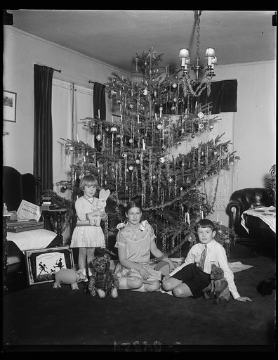 Perhaps the Rhineland grows bigger yule trees than this one, but these German kiddies are quite happy with the American product. They are Adelaide, Hubert and Charlotte, children of Rudolph Leitner, First Secretary of the German Embassy, and Mrs. Leitner