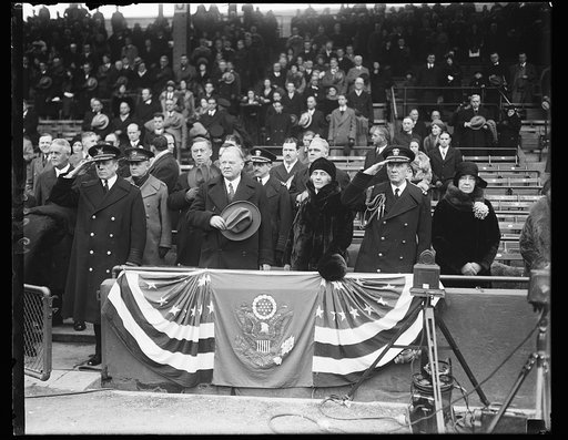 Pres. and Mrs. Hoover at Marine-Coast Guard football game