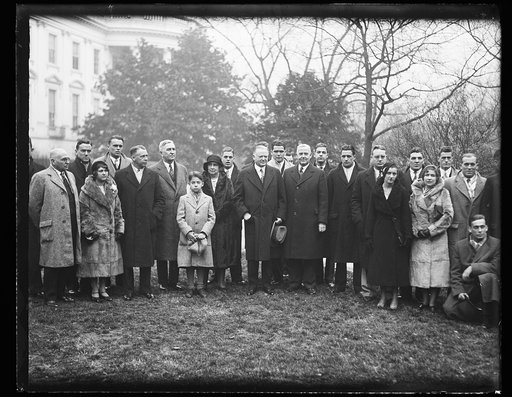 Herbert Hoover and group outside White House, Washington, D.C.