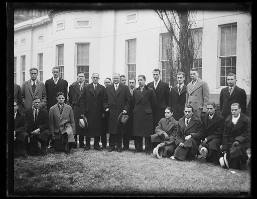 Herbert Hoover and group outside White House, Washington, D.C.