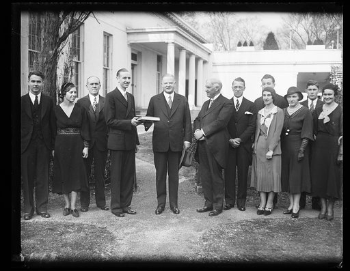 Herbert Hoover and group outside White House, Washington, D.C.