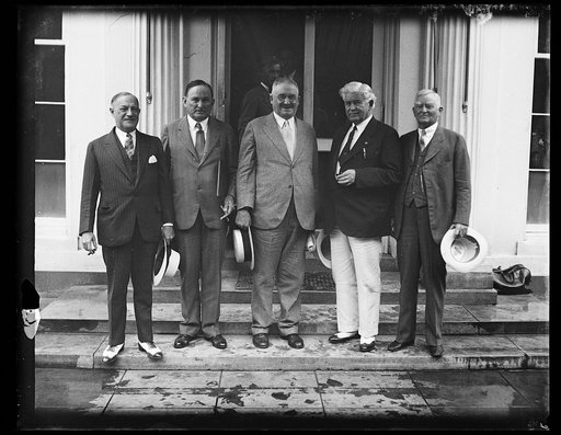 Group at White House; Joseph Robinson, 2nd from left; John Nance Garner, right. Washington, D.C.